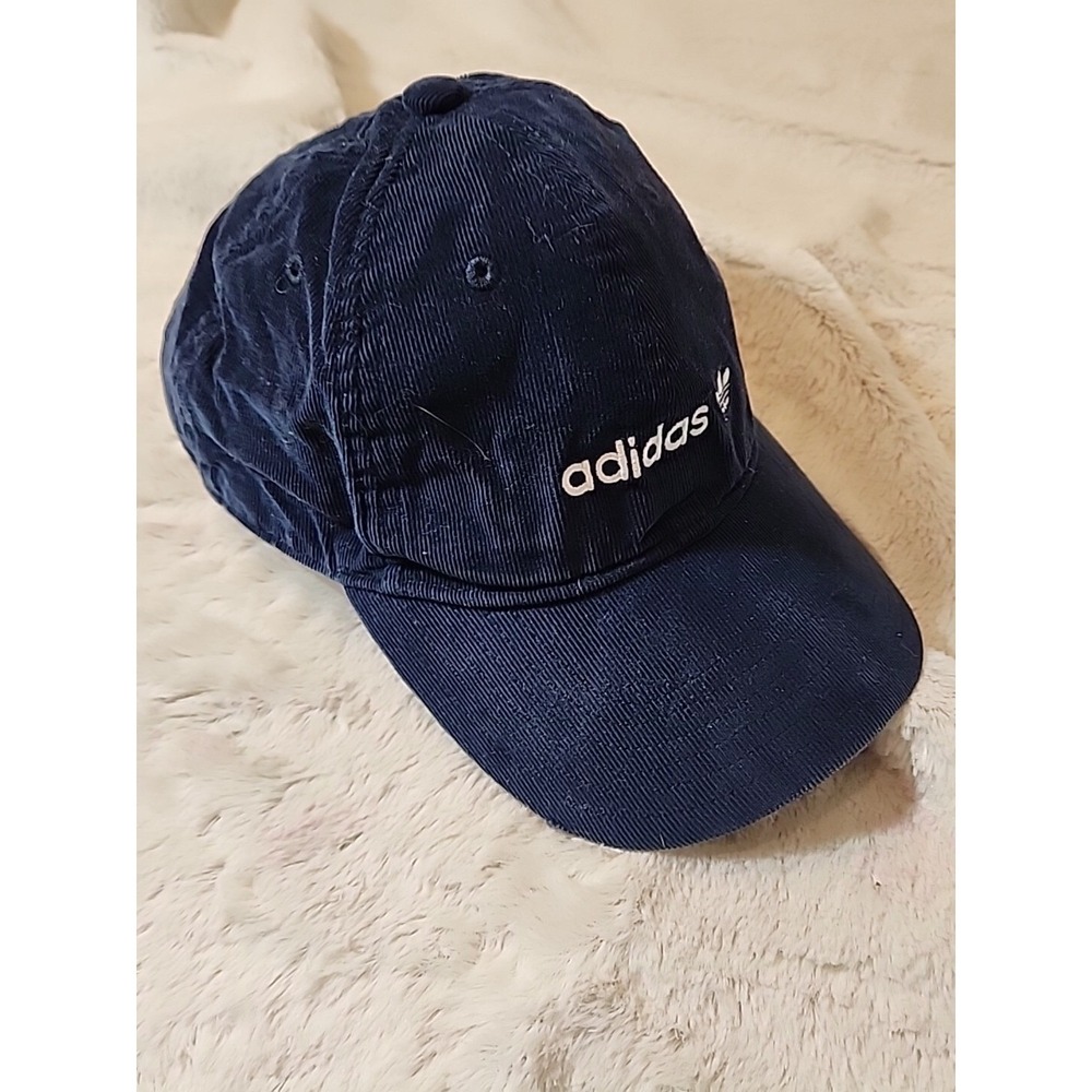 Adidas Hat Cap Adult Adjustable Strap Corduroy Trefoil Panel Blue One Size OSFM - Picture 6 of 9